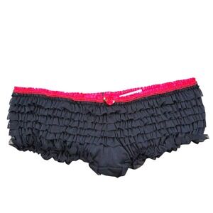 Bloomers Y2K 2006 Mesh Ruffle Hipster Panties Red Trim Rosette OS